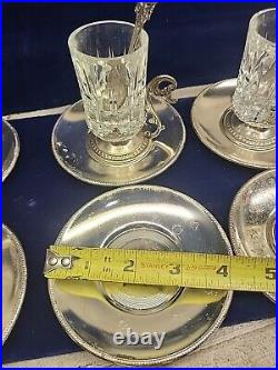 Antique persian silver Plate set of 6 With Glass Cups, Saucers And Spoons