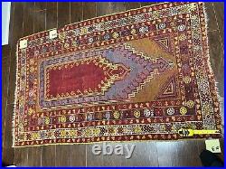 Antique prayer rug middle eastern vibrant colors