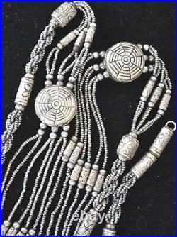 Antique tribal necklace, multistrand sterling silver necklace, Middle East -V236