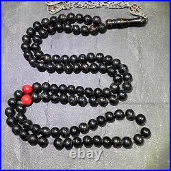Antique yemeni 99 beads natural necklace Black Coral Prayer beads Yusr