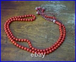 Antiques Islamic Ox Blood Red Natural Coral Prayer Worry Beads Full 99+Imam 26g