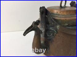 Antiques Middle East Copper Tea Kettle, 10 Tall including Handle, 10 Widest