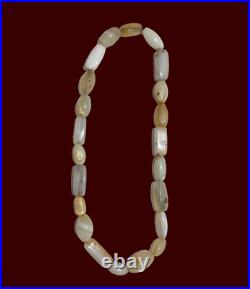 Arabic Jewelry 18th C, Antique Islamic Necklace Pearl-colored Agate Beads
