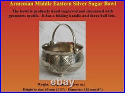 Armenian Workmanship Hallmarked Solid. 84 Silver Sugar Bowl Revival Style Nice