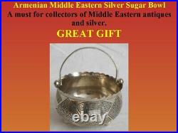 Armenian Workmanship Hallmarked Solid. 84 Silver Sugar Bowl Revival Style Nice