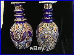 Assembled pair Bohemian overlay glass decanters 19thC Persian Turkish market