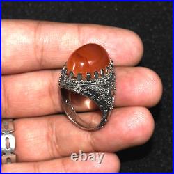 Authentic Antique Old Middle Eastern Silver Ring with Hakik Carnelian Bezel