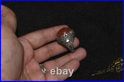 Authentic Antique Old Middle Eastern Silver Ring with Hakik Carnelian Bezel