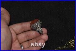 Authentic Antique Old Middle Eastern Silver Ring with Hakik Carnelian Bezel