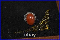 Authentic Antique Old Middle Eastern Silver Ring with Hakik Carnelian Bezel