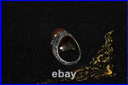 Authentic Antique Old Middle Eastern Silver Ring with Hakik Carnelian Bezel