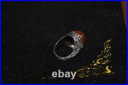 Authentic Antique Old Middle Eastern Silver Ring with Hakik Carnelian Bezel