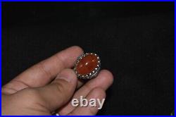 Authentic Antique Old Middle Eastern Silver Ring with Hakik Carnelian Bezel