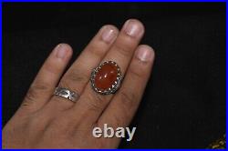 Authentic Antique Old Middle Eastern Silver Ring with Hakik Carnelian Bezel