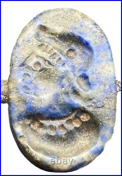 Bactria King Intaglio Stamp Bead, lapis Lazuli Signet Merchandise Seal Bead