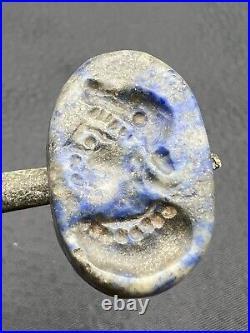 Bactria King Intaglio Stamp Bead, lapis Lazuli Signet Merchandise Seal Bead