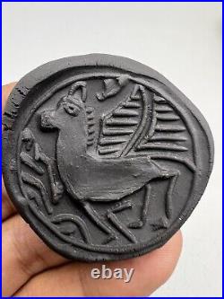 Bactrian Chloride Stone Seal, double Side Carved Pegasus Bull Intaglio Amulet