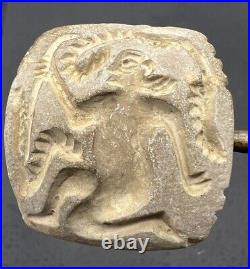 Bactrian Man Seated On Deer Chair Stone Seal Double Side Carved Intaglio Amulet