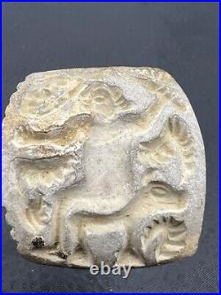 Bactrian Man Seated On Deer Chair Stone Seal Double Side Carved Intaglio Amulet