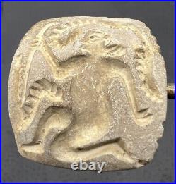 Bactrian Man Seated On Deer Chair Stone Seal Double Side Carved Intaglio Amulet