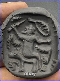 Bactrian Man Seated On Deer Chair Stone Seal Double Side Carved Intaglio Amulet