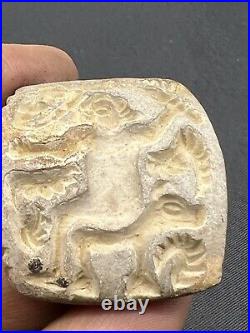 Bactrian Man Seated On Deer Chair Stone Seal Double Side Carved Intaglio Amulet