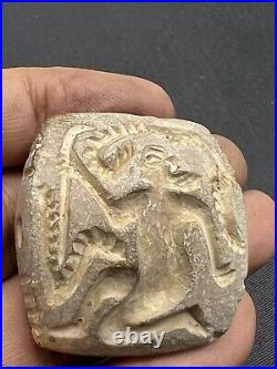 Bactrian Man Seated On Deer Chair Stone Seal Double Side Carved Intaglio Amulet