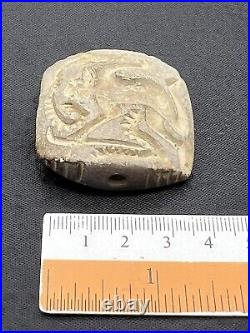 Bactrian Man Seated On Deer Chair Stone Seal Double Side Carved Intaglio Amulet