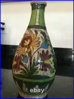 Beautiful 19th C. Antique Persian Empire Pottery Vase Hand Painted Stamped, MB222