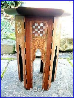 Beautiful Antique Hexagonal Islamic Wooden Inlaid Side Table
