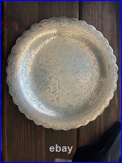 Beautiful Antique Middle Eastern Egyptian 900 Silver Tray Inscribed