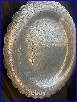 Beautiful Antique Middle Eastern Egyptian 900 Silver Tray Inscribed