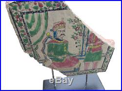 Beautiful Antique Persian Glazed Floor Tile Fragment, Mounted, Rare