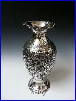 Beautiful Large Antique Persian Qajar Islamic Solid Silver Hallmarked Vase 883g