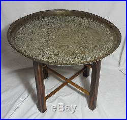 Beautiful Large Middle Eastern Brass Tray Table