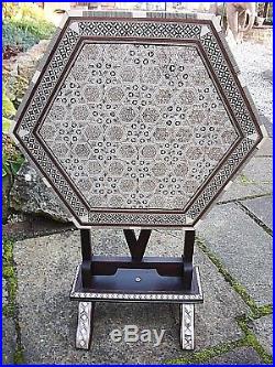 Beautiful Moroccan Hexagonal Inlaid Wooden Side Table With Tilting Top