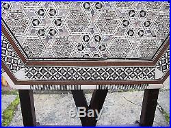 Beautiful Moroccan Hexagonal Inlaid Wooden Side Table With Tilting Top
