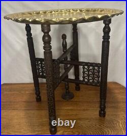 Beautiful Vintage Middle Eastern Brass Table with Wooden Stand -Diameter