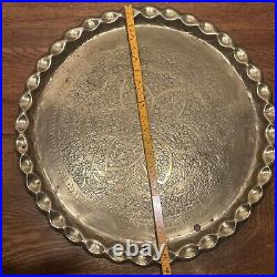 Beautiful Vintage Middle Eastern Brass Table with Wooden Stand -Diameter