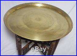 Beautiful Vintage Middle Eastern Brass Table with Wooden Stand -Diameter 57 cm