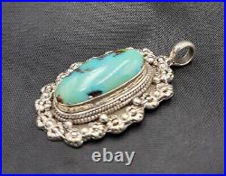 Beautiful Vintage Silver Natural Native American Turquoise Stone Silver Pendant
