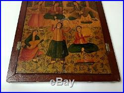 Breathtaking Quality Antique Persian Qajar Islamic Hand Painted Wooden Mirror