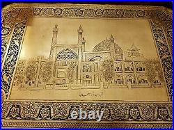 Breathtakingly Fine Antique Islamic Persian Qajar Hand Chased Signed Brass Tray