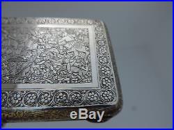 Ca 1928 Signed Persian Islamic Qajar Solid Silver Cigarette Card Case By Jafar