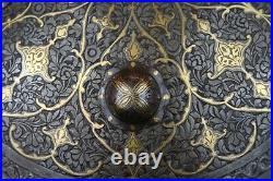 Chiseled Persian Sipar Shield, 19th c. Qajar Period, Gold Inlay, Fabric Inside