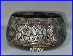Circa A. D 1200 Near Eastern Islamic Kashan Sliver Inlaid Beautiful Bronze Bowl