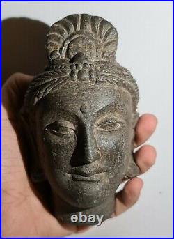 Circa Near Eastern Beautifully Carved Gandharan Black Stone Head 15cmm