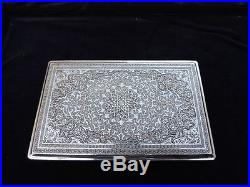 DTUNNING LARG ANTIQUE PERSIAN ISLAMIC SOLID SILVER CASE BY JAHRUMI 259 gr 9.1 oz