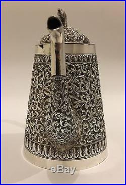 EXQUISITE LARGE ANTIQUE CHASED ISLAMIC PERSIAN INDIAN KUTCH SILVER TEAPOT 719g