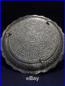 EXQUISITE QUALITY ANTIQUE ISLAMIC PERSIAN INDIAN KUTCH SILVER TRAY/SALVER 433g